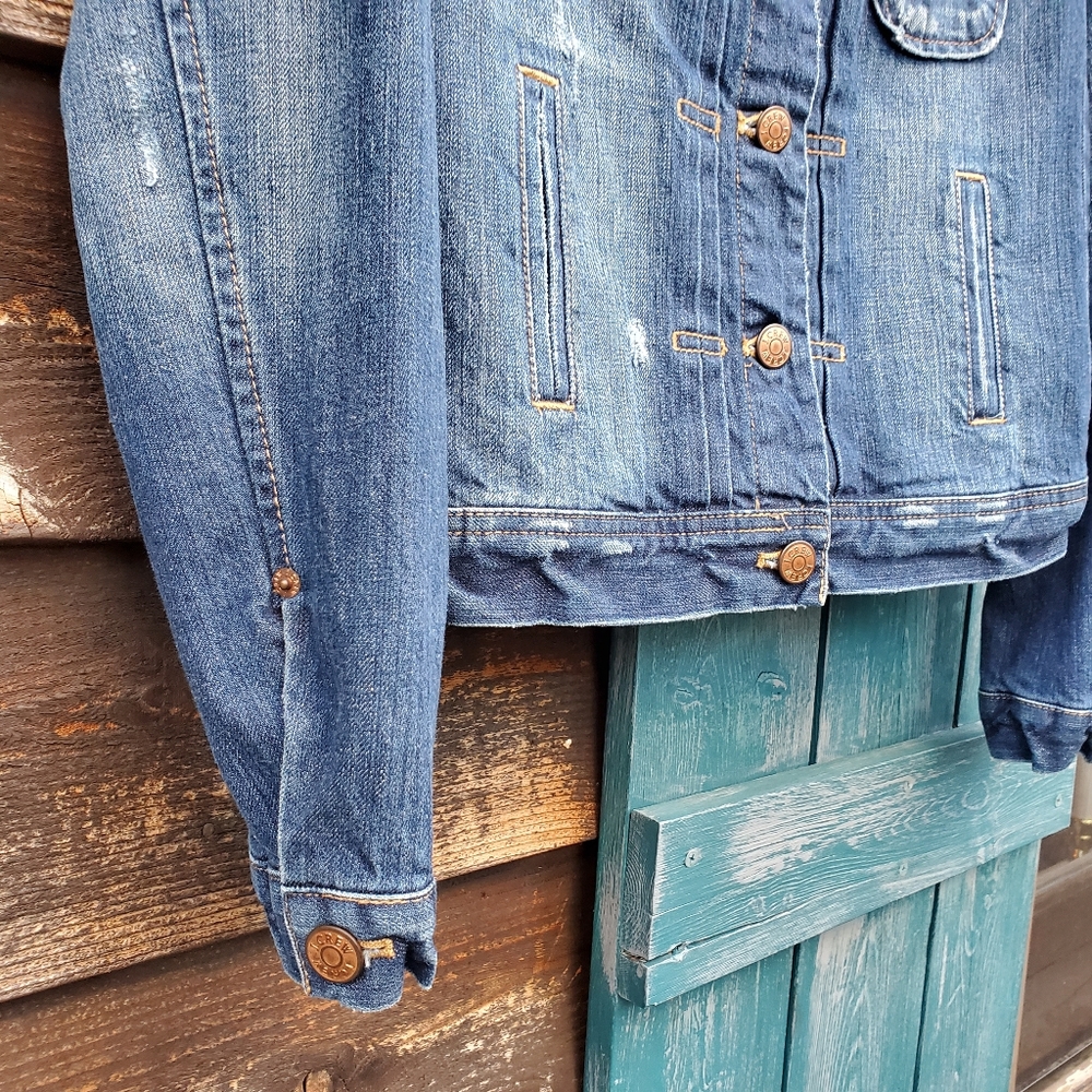 J Crew Distressed Jean Jacket Denim Medium Wash Blue XS Trucker - Picture 6 of 10